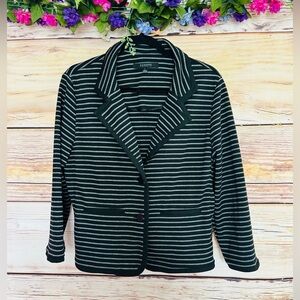 Sandro Studio Women’s Black Grey Striped Long Sleeve V-Neck Knit Blazer Jacket L